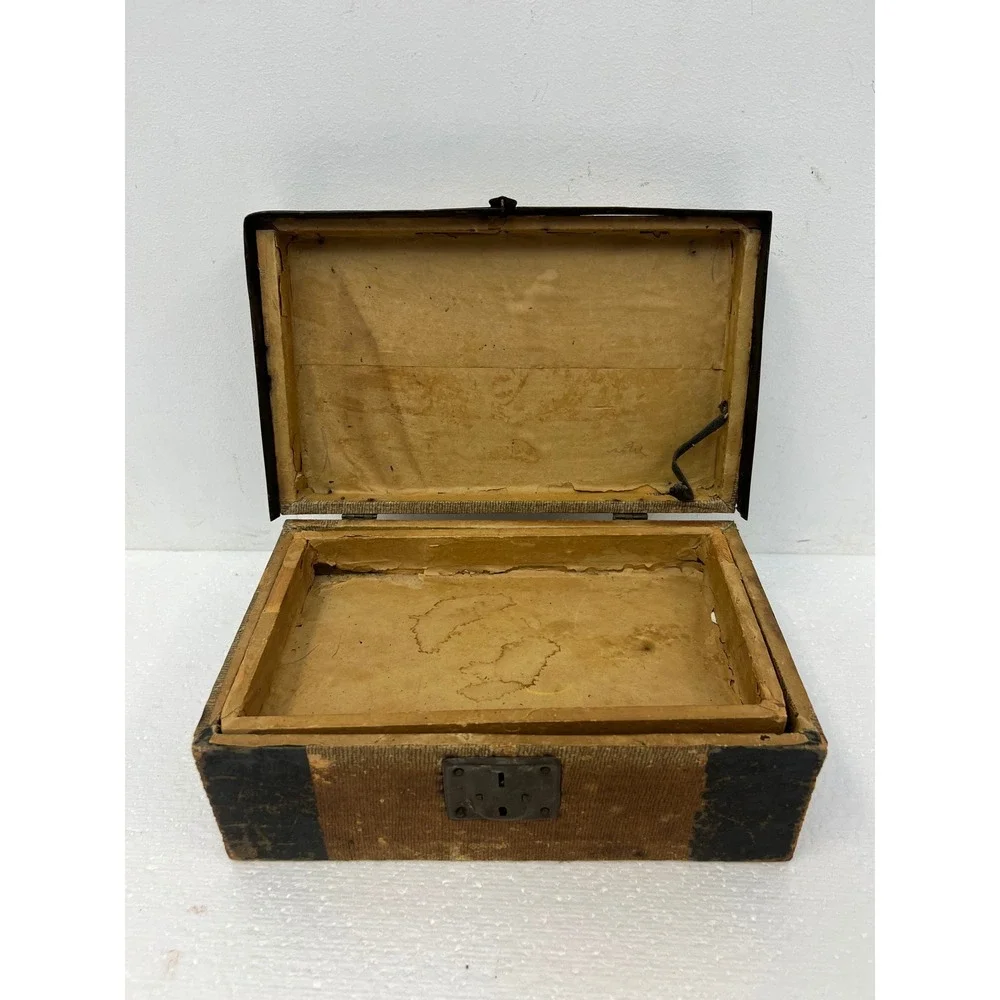 Antique Dollhouse Steamer Trunk w Tray Miniature Wood Slat Chest Vintage Box Old